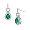 Thumbnail Image 0 of Pear-Shaped Lab-Created Emerald and White Sapphire Frame Drop Earrings in Sterling Silver