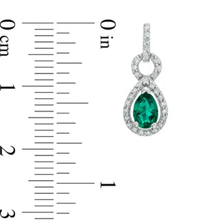 Pear-Shaped Lab-Created Emerald and White Sapphire Frame Drop Earrings in Sterling Silver