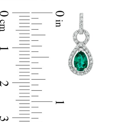 Pear-Shaped Lab-Created Emerald and White Sapphire Frame Drop Earrings in Sterling Silver