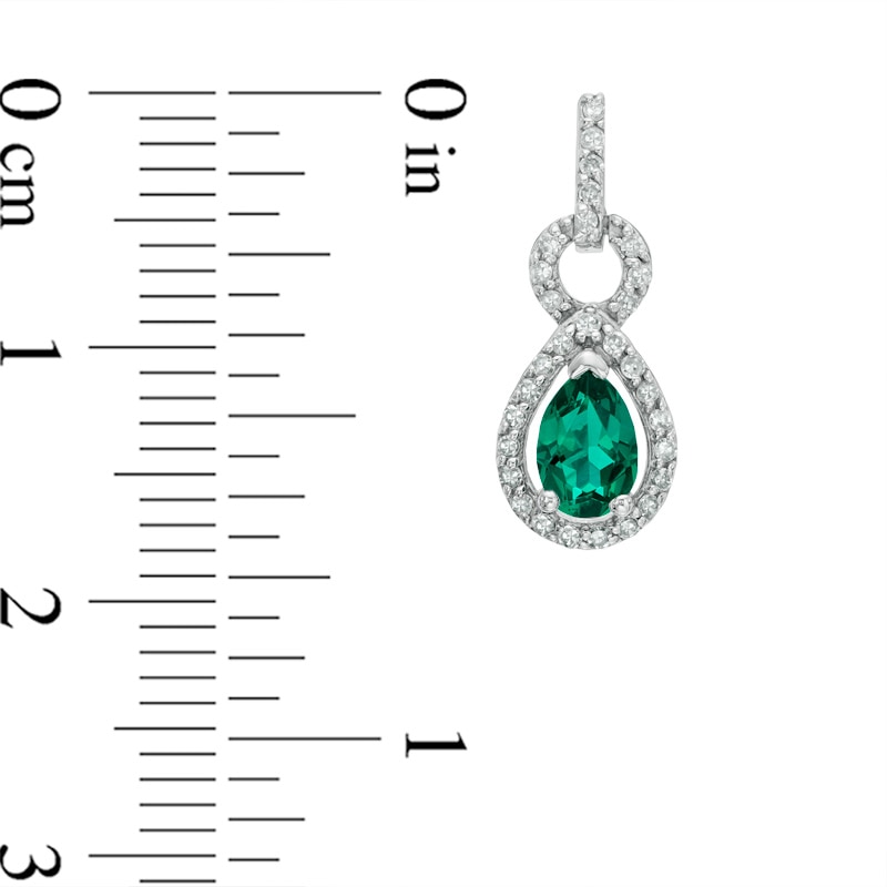 Pear-Shaped Lab-Created Emerald and White Sapphire Frame Drop Earrings in Sterling Silver