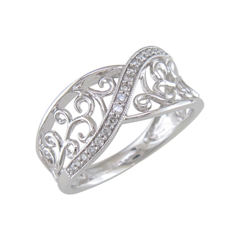 Main Image 1 of 0.10 CT. T.W. Diamond Scroll Ring in Sterling Silver