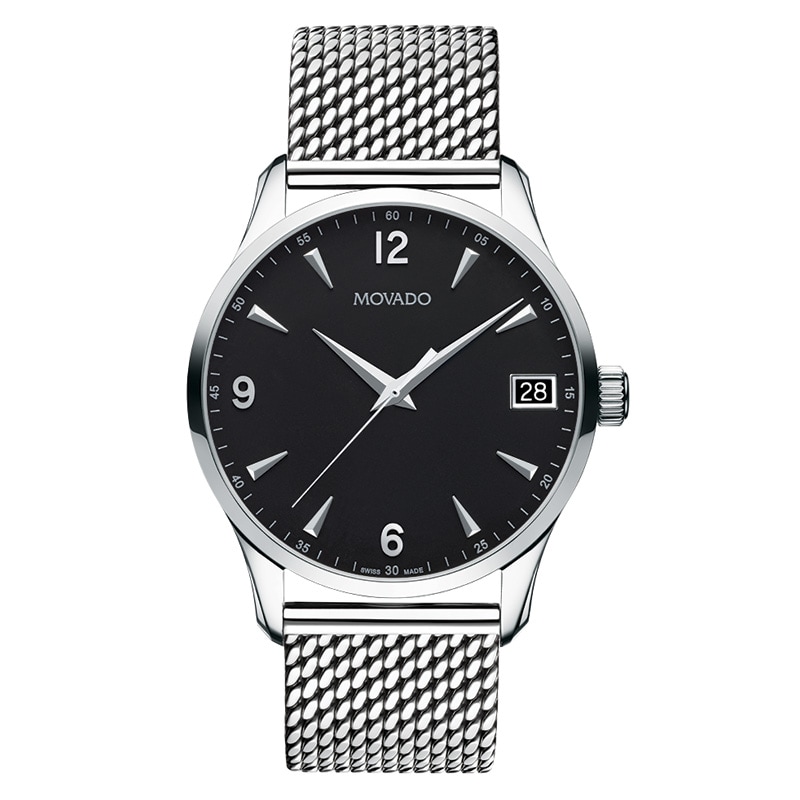 Men's Movado Circa Mesh Watch with Black Dial (Model: 0606802)|Peoples Jewellers
