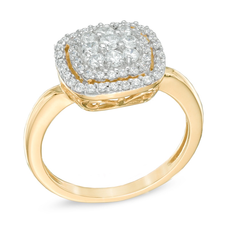 0.50 CT. T.W. Diamond Cluster Frame Ring in 10K Gold