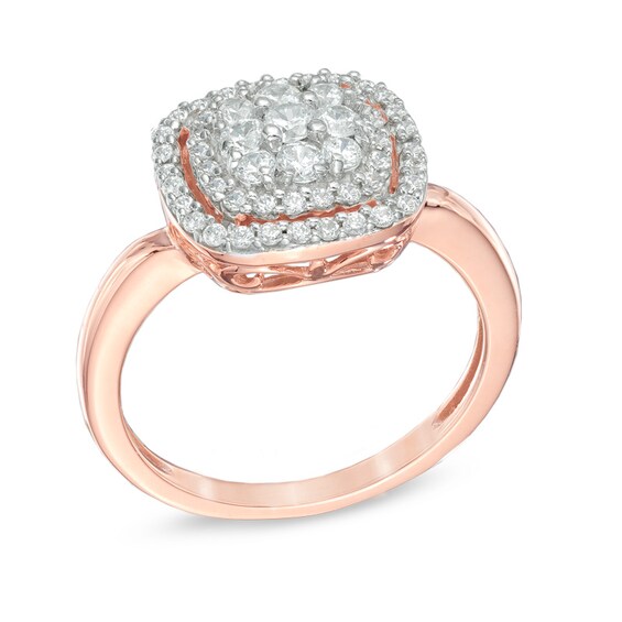 0.50 CT. T.W. Diamond Cluster Frame Ring in 10K Rose Gold