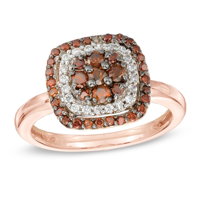 0.50 CT. T.W. Enhanced Champagne and White Diamond Cluster Frame Ring in 10K Rose Gold
