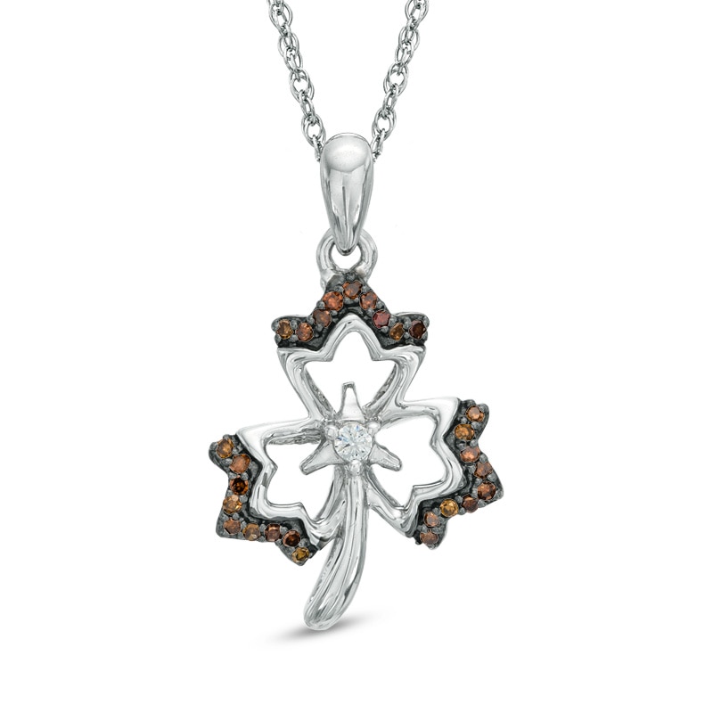 0.13 CT. T.W. Enhanced Champagne and White Diamond Maple Leaf Pendant in 10K White Gold