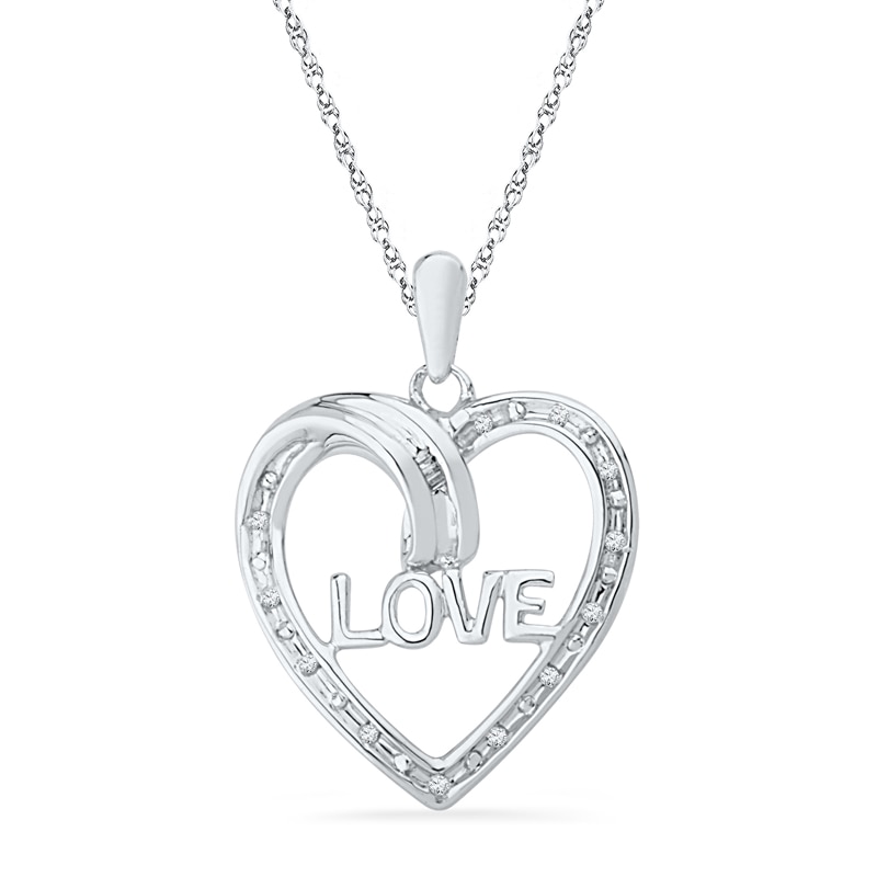 Diamond Accent Heart with "LOVE" Pendant in Sterling SIlver