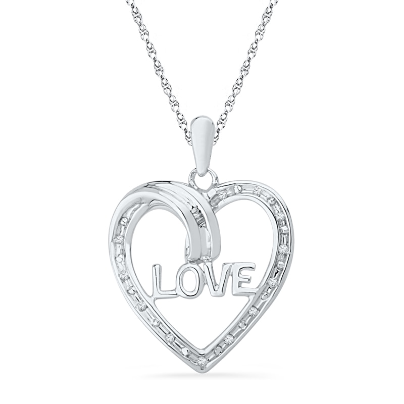 Diamond Accent Heart with "LOVE" Pendant in Sterling SIlver|Peoples Jewellers