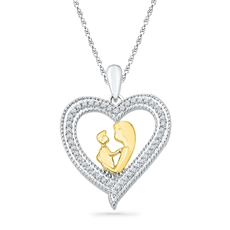 0.20 CT. T.W. Diamond Motherly Love Heart Pendant in Sterling Silver and 14K Gold Plate