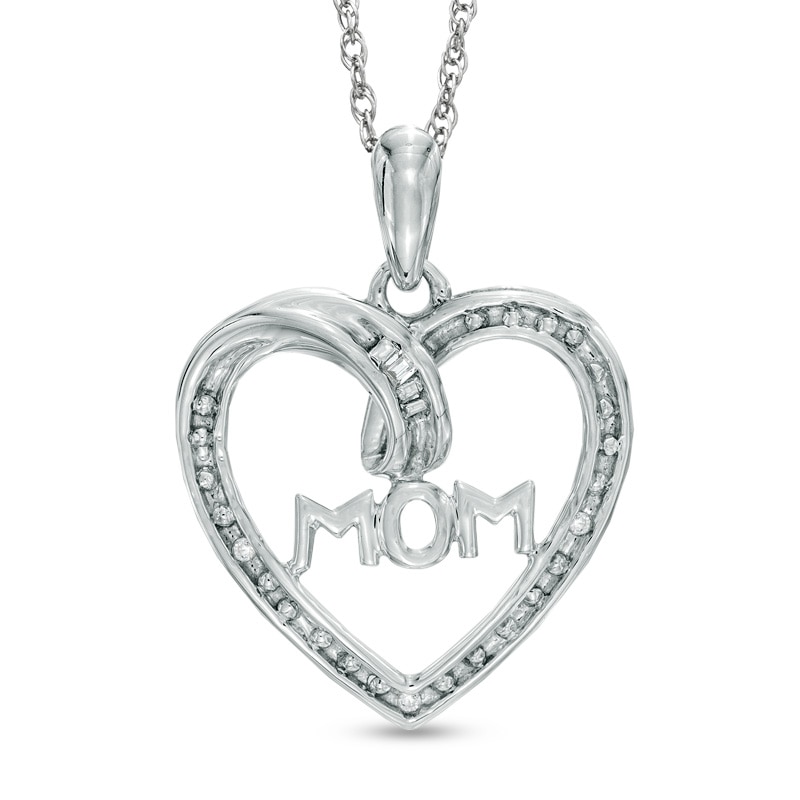Diamond Accent "MOM" Heart Pendant in Sterling Silver