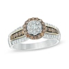Thumbnail Image 1 of 0.87 CT. T.W. Champagne and White Diamond Cluster Frame Engagement Ring in 14K Two-Tone Gold