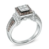 Thumbnail Image 1 of 1.00 CT. T.W. Champagne and White Diamond Frame Collar Ring in 14K White Gold