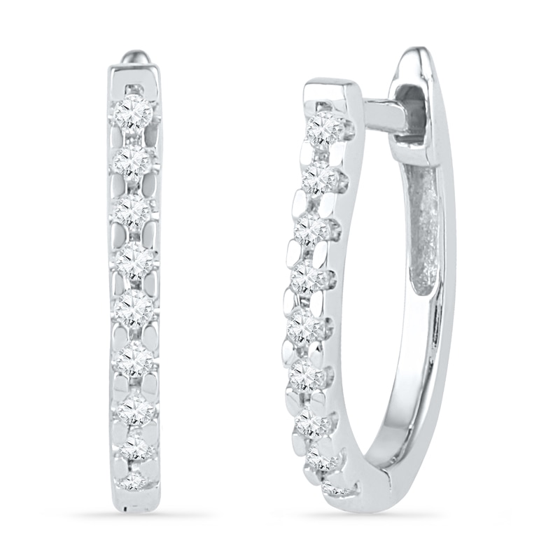Main Image 1 of 0.13 CT. T.W. Diamond Hoop Earrings in 10K White Gold