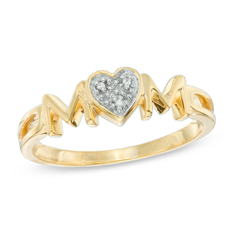 Mother and Child Ring Diamond Heart .10 Carats 10k Gold with