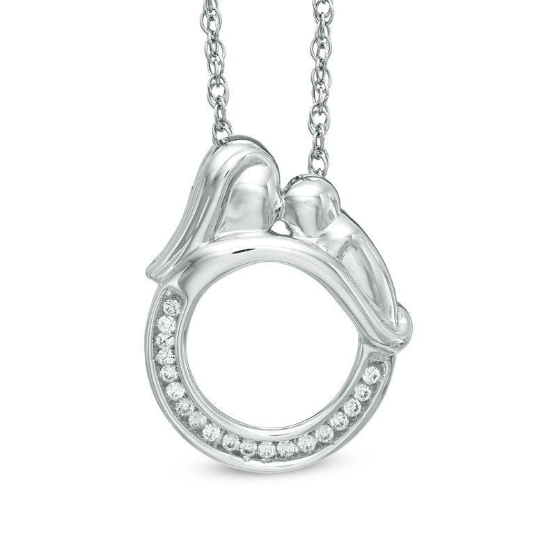 0.10 CT. T.W. Diamond Motherly Love Circle Pendant in Sterling Silver