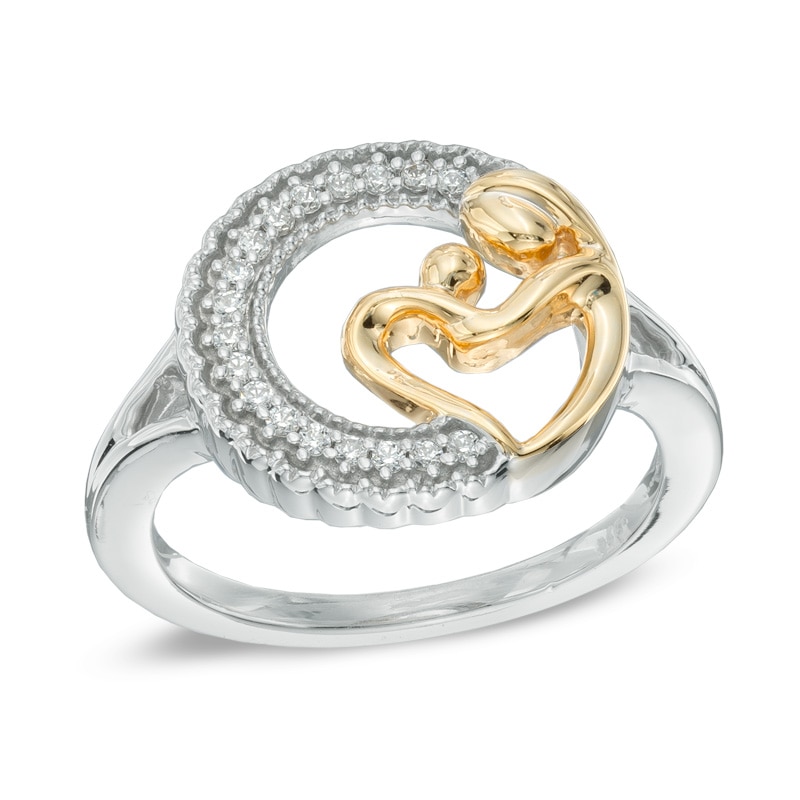 0.10 CT. T.W. Diamond Motherly Love Circle Ring in Sterling Silver and 14K Gold Plate