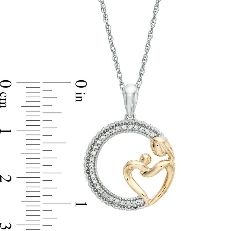 0.12 CT. T.W. Diamond Motherly Love Circle Pendant in Sterling Silver and 14K Gold Plate