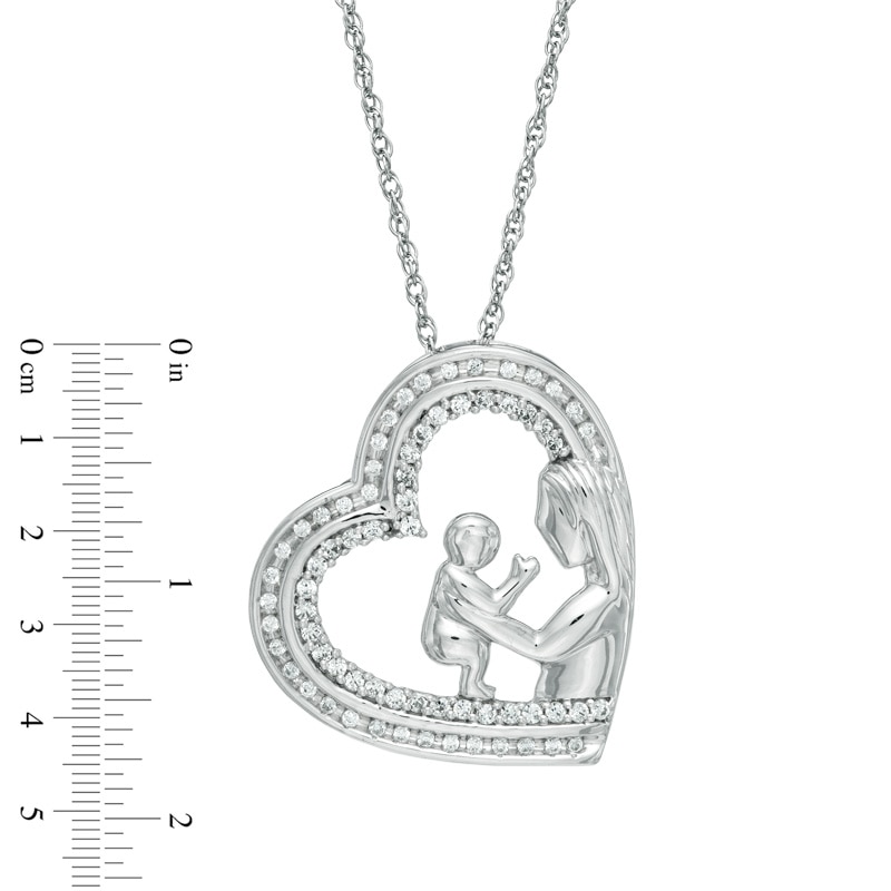 0.33 CT. T.W. Diamond Motherly Love Tilted Heart Pendant in Sterling Silver