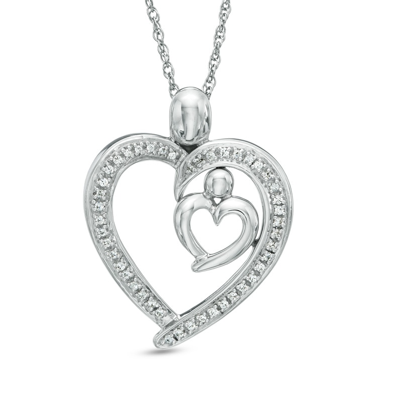0.16 CT. T.W. Diamond Motherly Love Heart in Heart Pendant in Sterling Silver