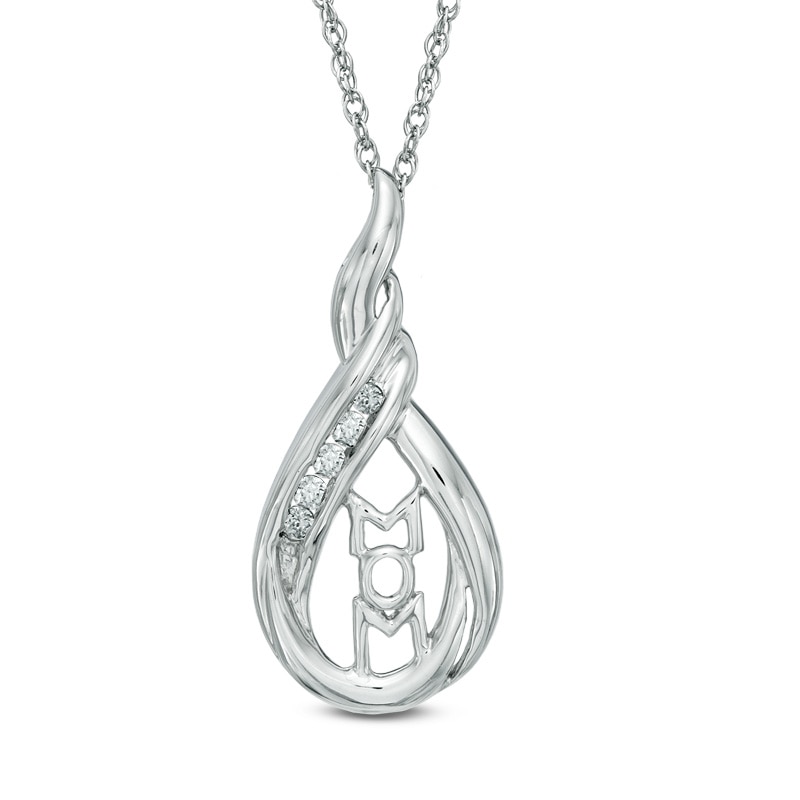 0.10 CT. T.W. Diamond "MOM" Teardrop Pendant in 10K White Gold|Peoples Jewellers