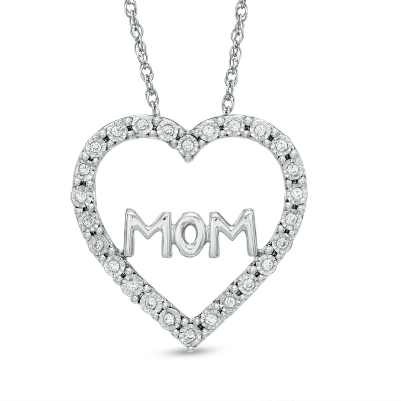 0.10 CT. T.W. Diamond "MOM" Heart Pendant in Sterling Silver|Peoples Jewellers