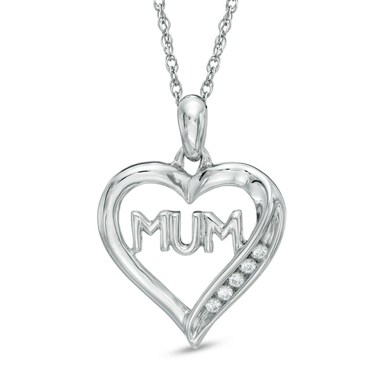 Diamond Accent "Mum" Heart Pendant in Sterling Silver