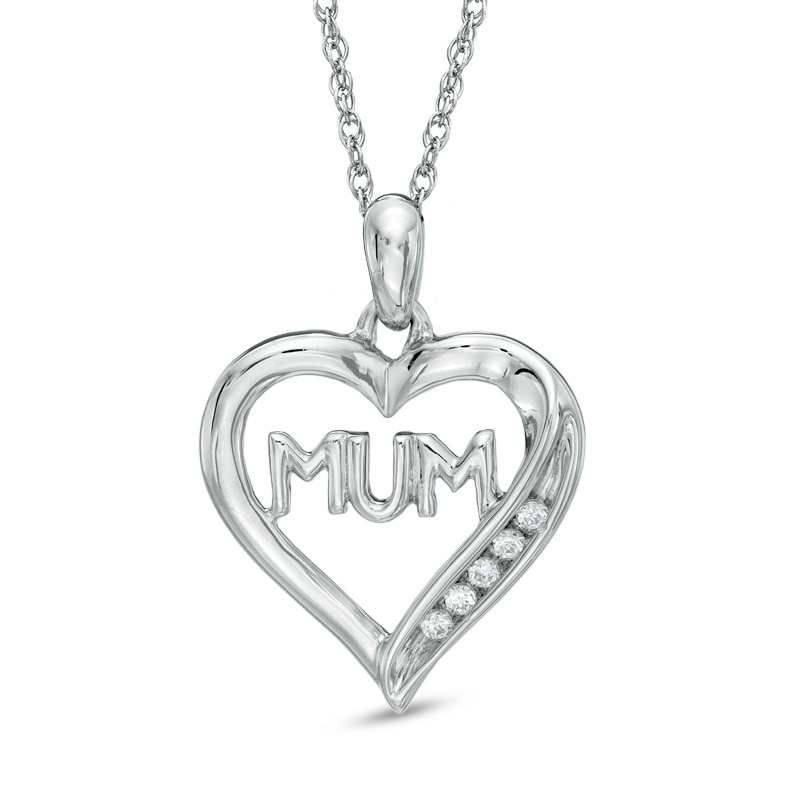 Diamond Accent "MUM" Heart Pendant in Sterling Silver|Peoples Jewellers