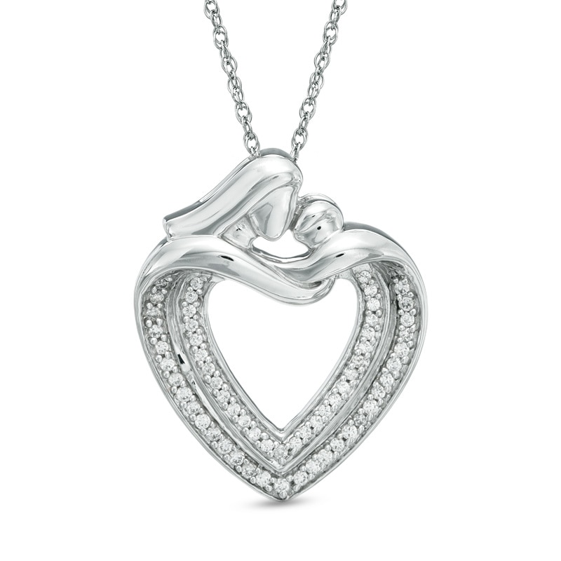 Main Image 1 of 0.25 CT. T.W. Diamond Motherly Love Heart Pendant in 10K White Gold
