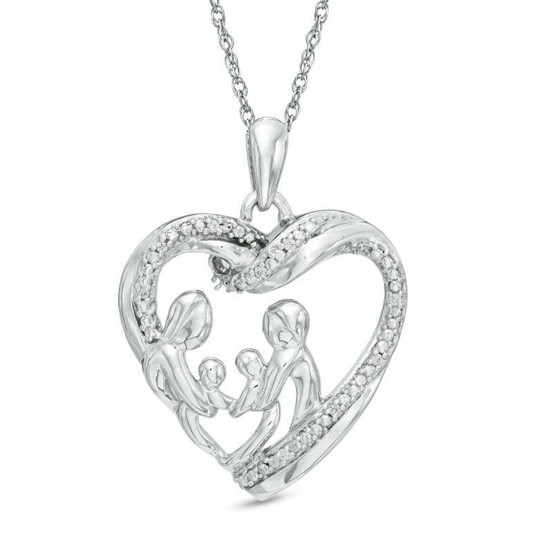 Diamond Accent Family Heart Pendant in 10K White Gold|Peoples Jewellers