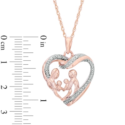 Diamond Accent Family Heart Pendant in 10K Rose Gold