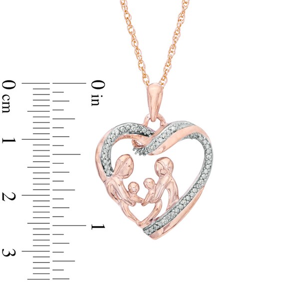 Diamond Accent Family Heart Pendant in 10K Rose Gold
