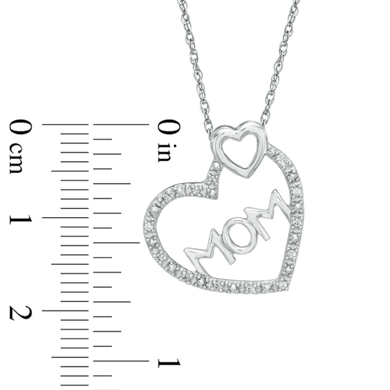 Diamond Accent "MOM" Double Heart Pendant in 10K White Gold