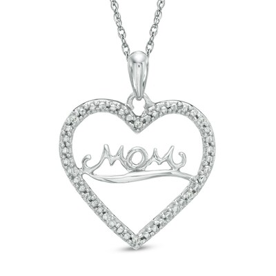 Diamond Accent "MOM" Heart Pendant in 10K White Gold