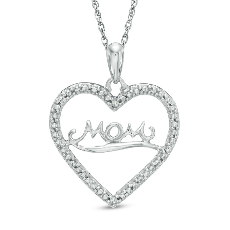 Diamond Accent "MOM" Heart Pendant in 10K White Gold|Peoples Jewellers