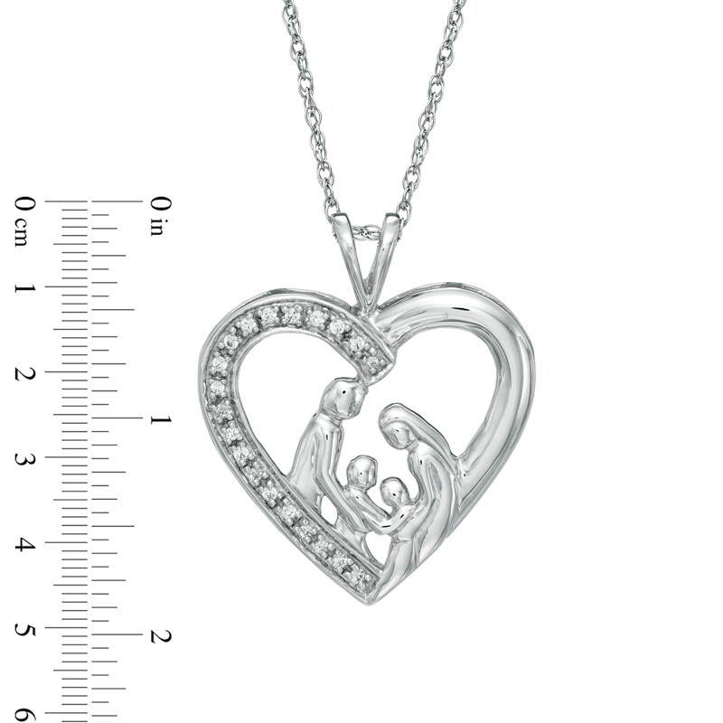 Main Image 2 of 0.10 CT. T.W. Diamond Family Love Heart Pendant in 10K White Gold