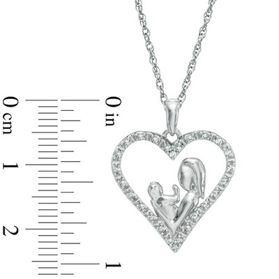 0.10 CT. T.W. Diamond Motherly Love Heart Pendant in 10K White Gold
