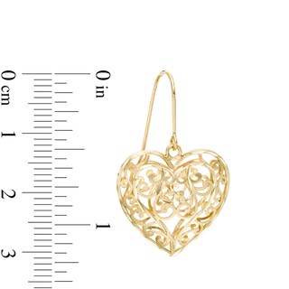 Diamond-Cut Filigree Swirl Heart Drop Earrings in 10K Gold