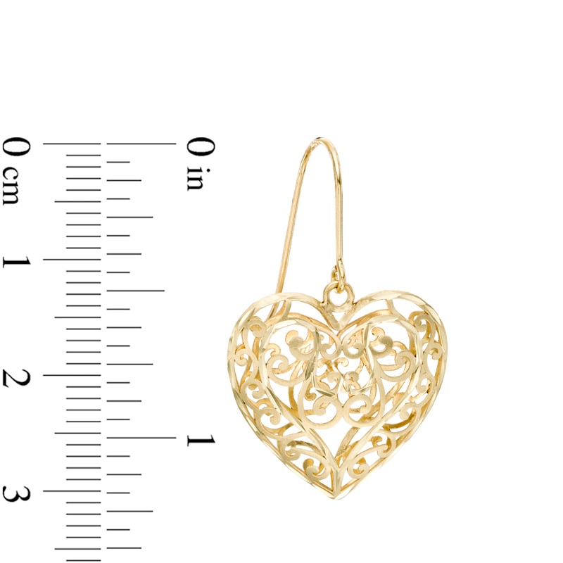 Diamond-Cut Filigree Swirl Heart Drop Earrings in 10K Gold