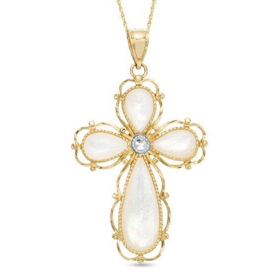Mother-of-Pearl Cross Pendant in 10K Two-Tone Gold