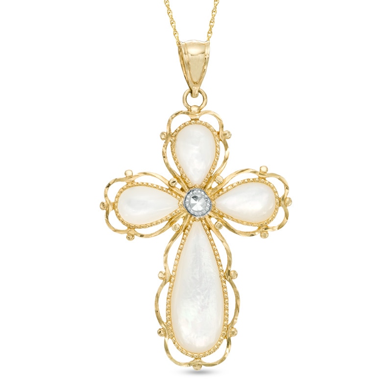 Mother-of-Pearl Cross Pendant in 10K Two-Tone Gold