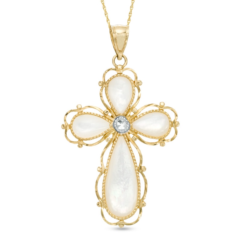 Mother-of-Pearl Cross Pendant in 10K Two-Tone Gold|Peoples Jewellers