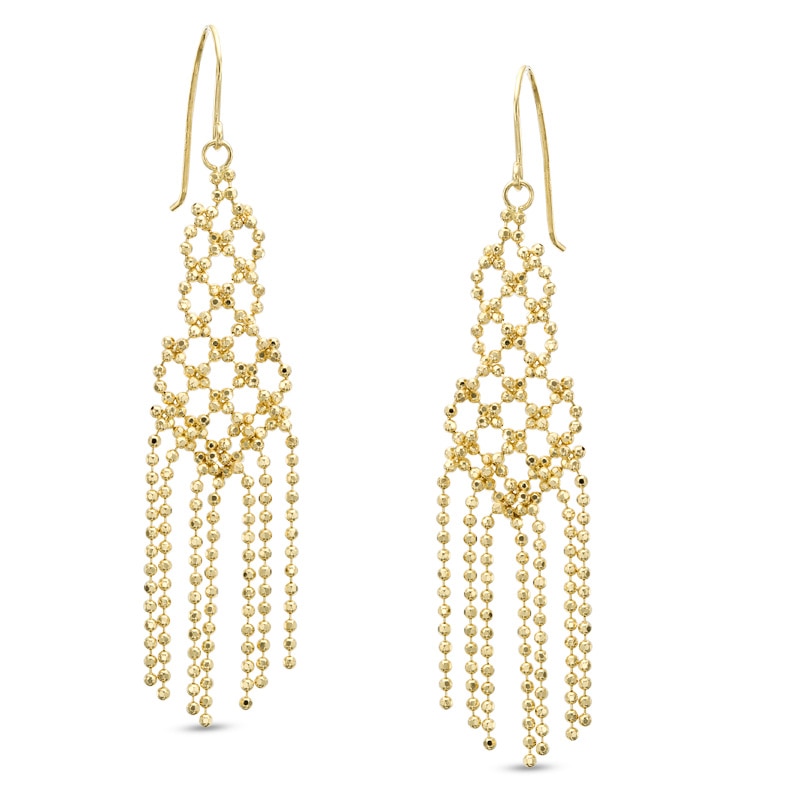 Beaded Chain Fringe Drop Earrings in 10K Gold