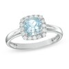 Thumbnail Image 0 of 6.0mm Cushion-Cut Aquamarine and 0.16 CT. T.W. Diamond Frame Ring in 10K White Gold