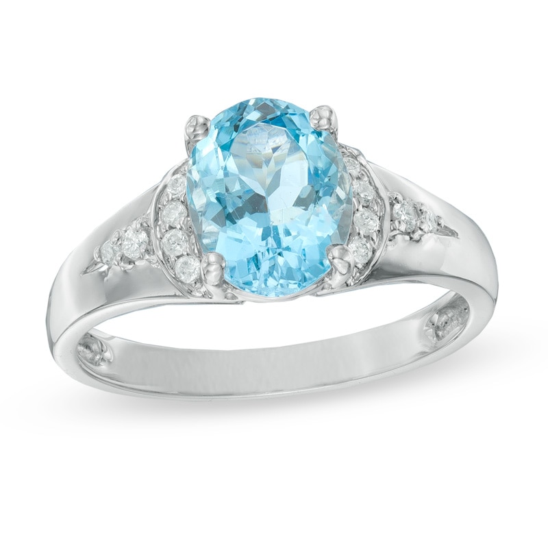 Oval Aquamarine and Diamond Accent Ring in 10K White Gold