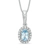 Thumbnail Image 1 of Oval Aquamarine and 0.09 CT. T.W. Diamond Frame Pendant in 10K White Gold