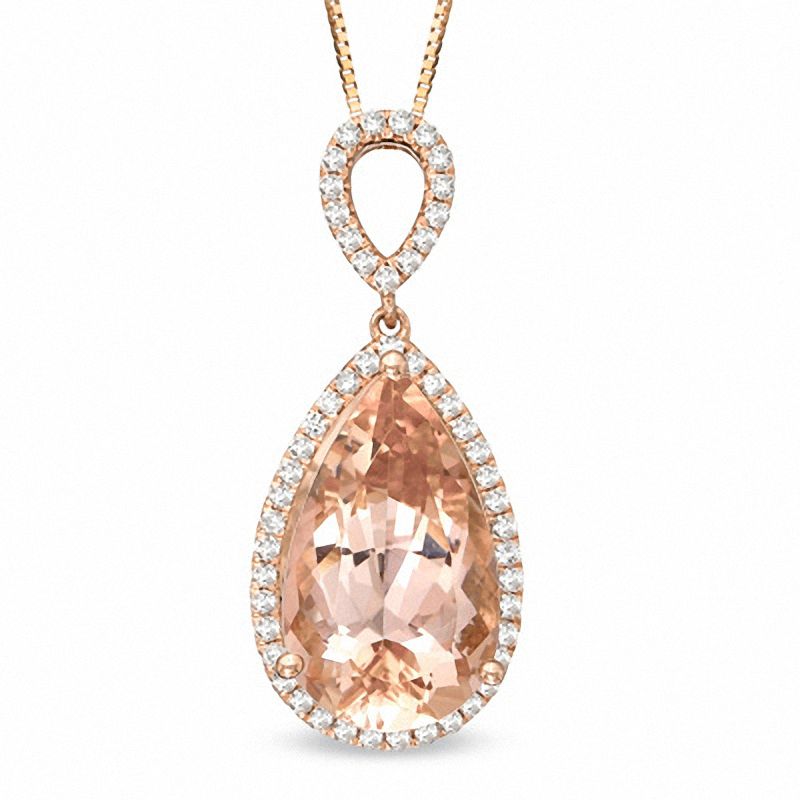 Pear-Shaped Morganite and 0.23 CT. T.W. Diamond Pendant in 14K Rose Gold|Peoples Jewellers