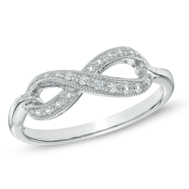 Main Image 1 of White Lab-Created Sapphire Infinity Ring in Sterling Silver