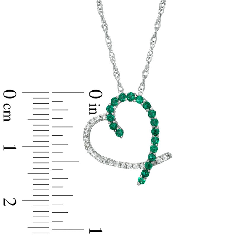 Lab-Created Emerald and White Sapphire Heart Pendant in Sterling Silver