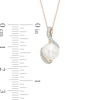 7.5-8.0mm Freshwater Cultured Pearl and Diamond Accent Swirl Pendant in 10K Gold