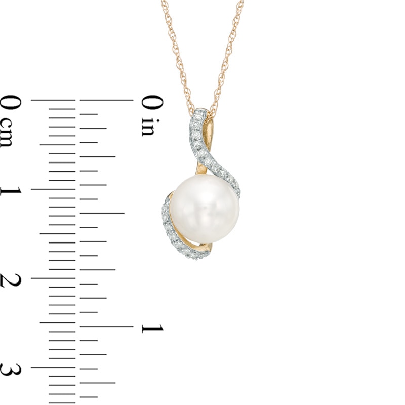 Main Image 2 of 7.5-8.0mm Freshwater Cultured Pearl and Diamond Accent Swirl Pendant in 10K Gold